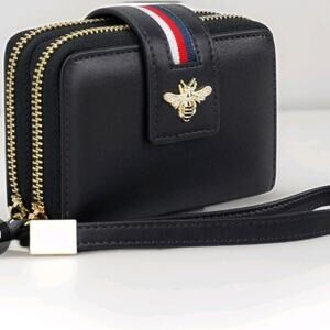 Women Bee Wallet Black Pomelo Best Gold Zip Around Wrist Strap Faux Leather RFID